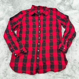 Talbots Scotty Dog Red Plaid Shirt Button Down Women's size MEDIUM Terrier